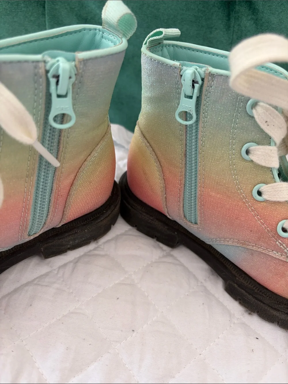Cat & Jack Pastel Rainbow Lace-Up combat Boots with Side Zip